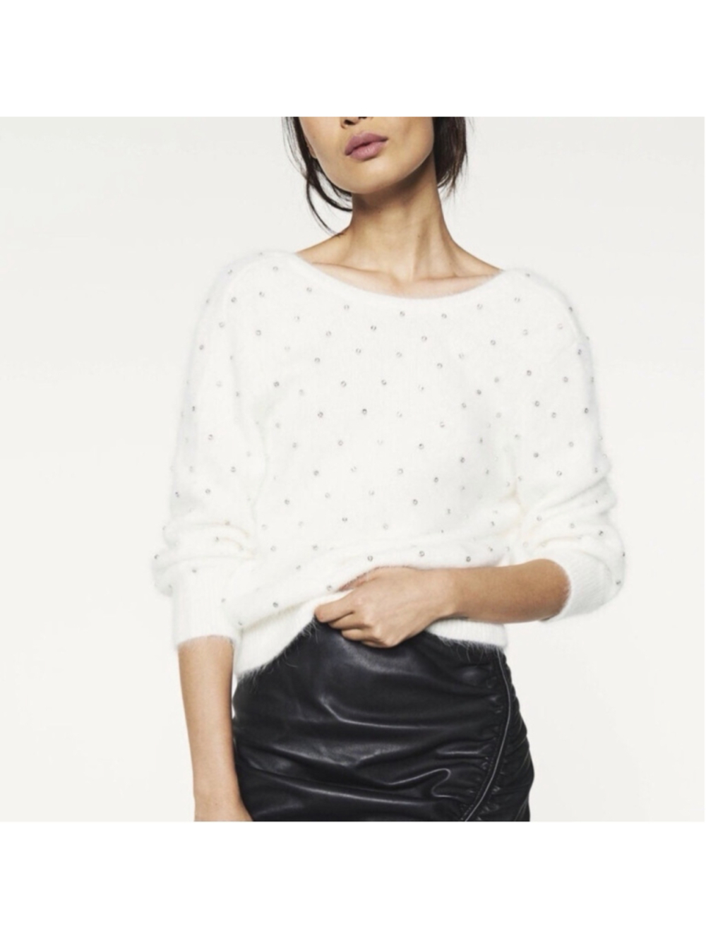 BA&SH Amby Sweater Jumper NWT Angora Blend Rhinestone Ecru White Size 2/M $395
